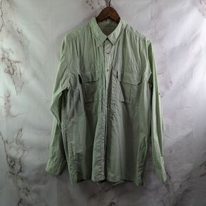 LL Bean Shirt Mens Large Light Green Button Up Roll Long Sleeve Vintage Pockets